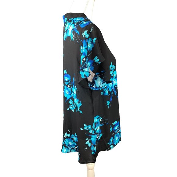 Torrid Black and Blue Sheer Floral Tie Neck Georgette Top - Picture 6 of 9